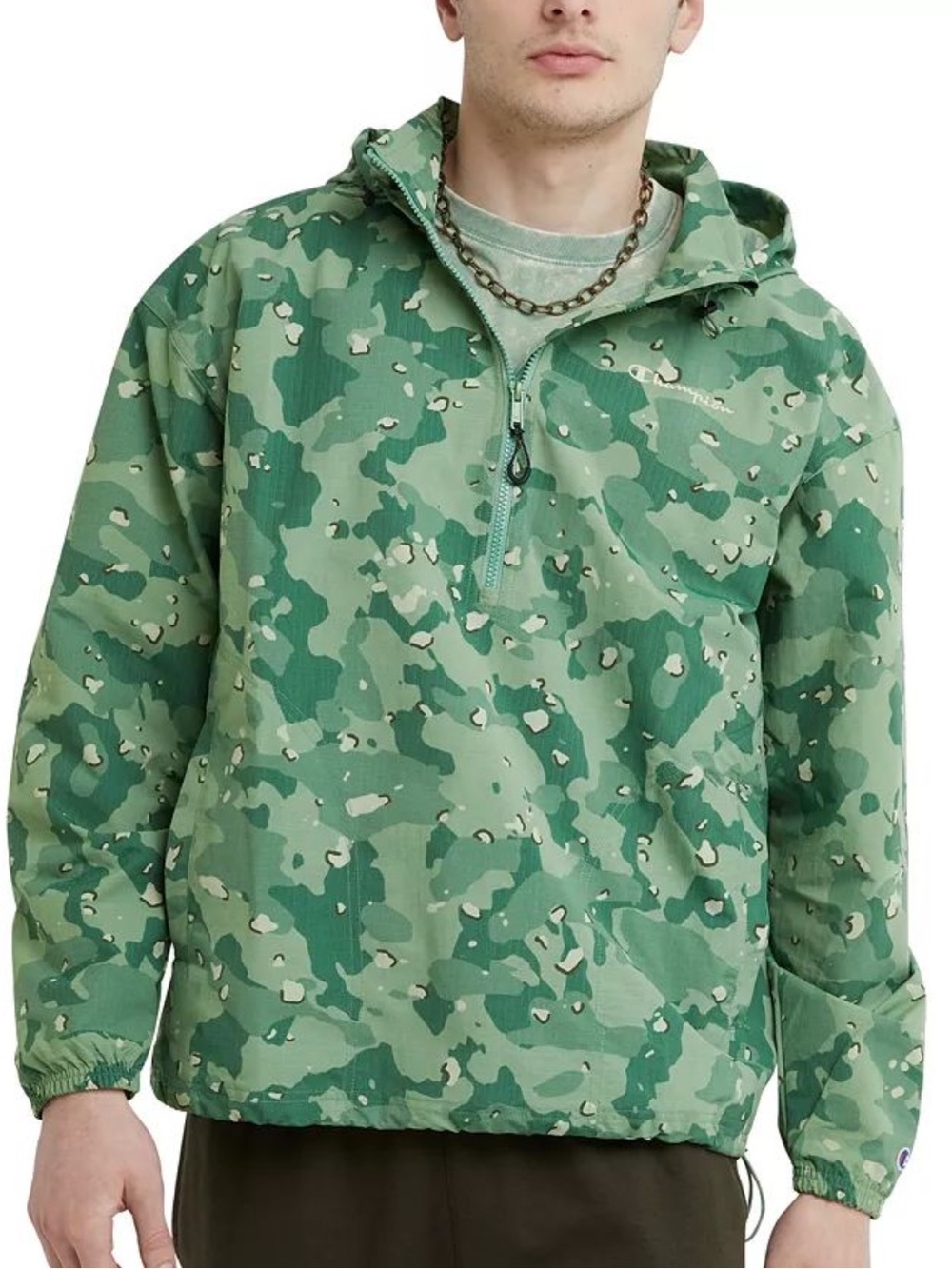 Champion Camo Quarter Zip Hooded Nylon Rip Stop Pullover Jacket